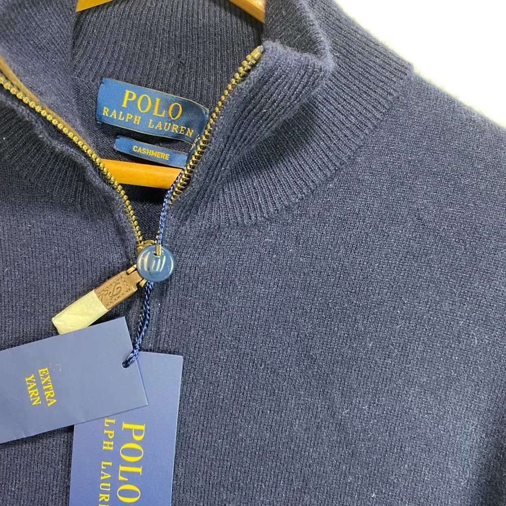 Polo Ralph Lauren Mens 100% Cashmere Quarter Zip Sweater Hunter Navy Blue M NWT